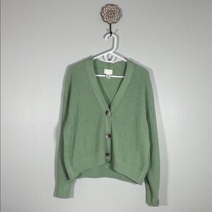 H&M Woman M Sage Green Button-Up Knit Cardigan
